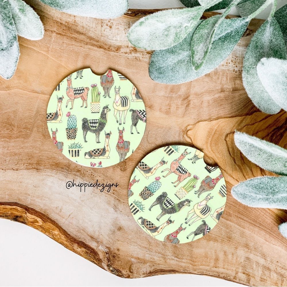 Green Llama 🦙 Car Coaster Set | Llama Coaster Set